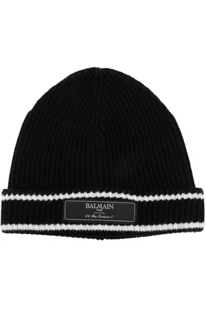 Balmain Gorro tejido de canalé con parche del logo