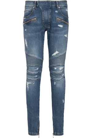 Balmain Skinny jeans con paneles y efecto envejecido