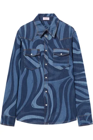 Puccini Camisa de mezclilla con estampado Marmo