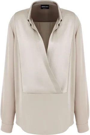 Giorgio Armani Blusa de seda drapeada manga larga