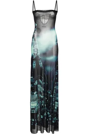 Jean Paul Gaultier Vestido largo de malla con estampado Pigalle