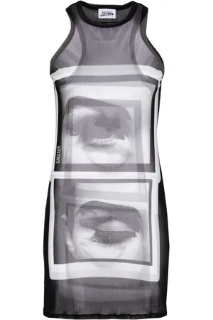 Jean Paul Gaultier Vestido corto de malla con cara estampada