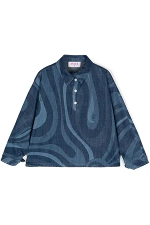 PUCCI Junior Playera tipo polo de mezclilla con estampado Marmo