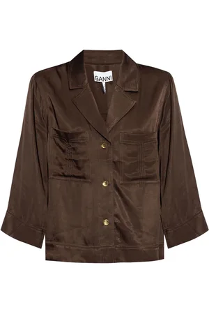 Ganni Camisa con solapas de muesca y medias mangas