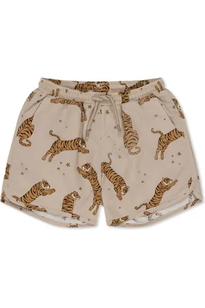 Konges Sløjd Shorts con cordones en la pretina y estampado de tigre