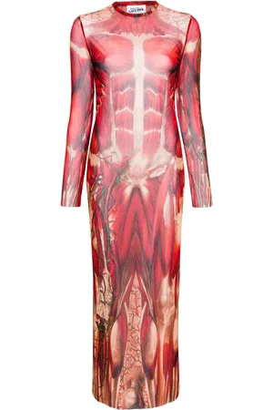 Jean Paul Gaultier Vestido largo de tul con estampado Écorché