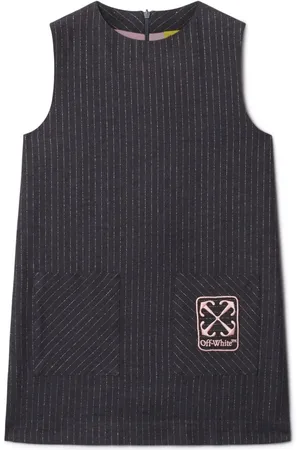 OFF-WHITE Vestido acampanado con estampado de rayas diplomáticas