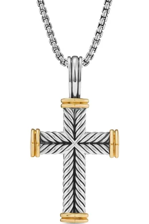 David Yurman Dije Chevron Cross en oro amarillo de 18kt y plata de ley de 33mm