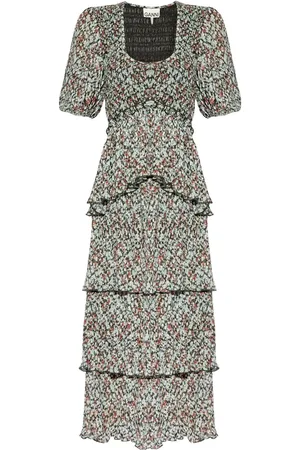 Ganni Vestido midi estampado con volantes