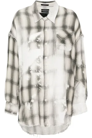 R13 Camisa deshilachada con motivo de cuadros