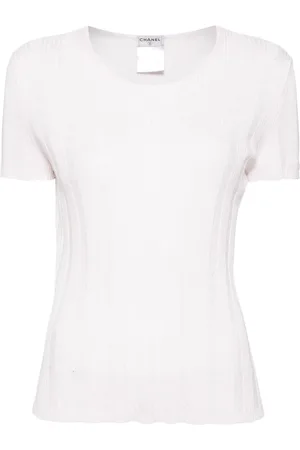 CHANEL Playera de tejido calado con logo CC 2005
