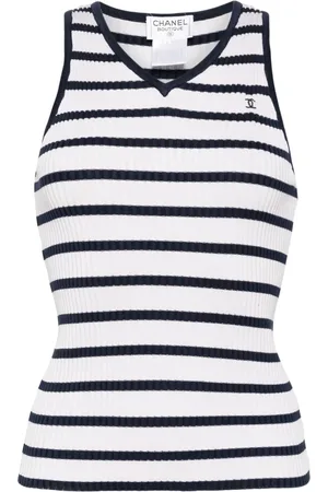 CHANEL Top sin mangas con motivo de rayas 1998