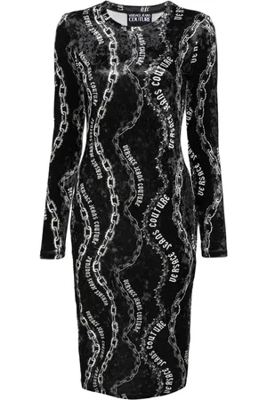 VERSACE Vestido midi con estampado Chain Couture