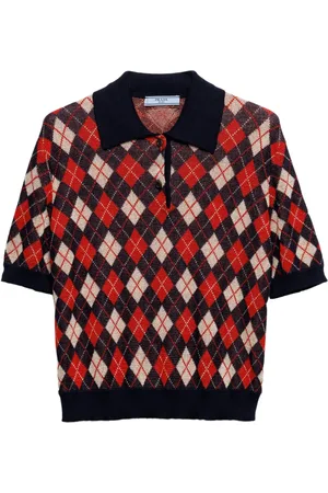 Prada Playera tipo polo tejida con motivo de rombos