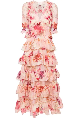 Camilla Vestido largo con volantes y estampado floral