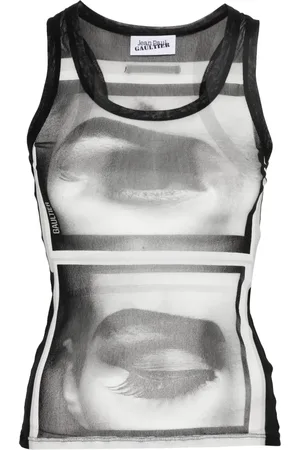 Jean Paul Gaultier Top de malla con cara estampada