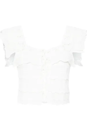 B+AB Top corto bordado con cuello cuadrado