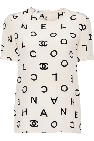 CHANEL Playera de seda con logo estampado 1990