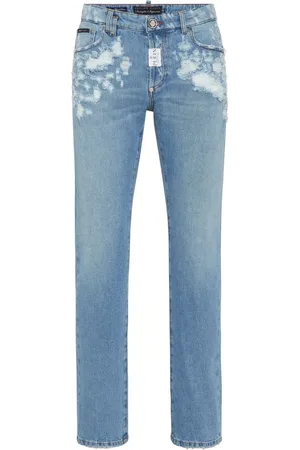 Philipp Plein Jeans rectos con efecto envejecido