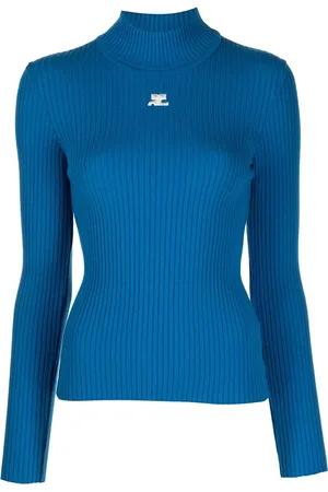 Courrèges Suéter de canalé con logo bordado