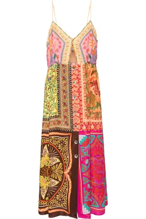 Farm Rio Vestido midi con estampado mixto de mascadas