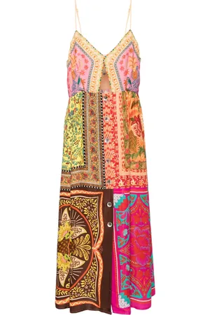 Farm Rio Vestido midi con estampado mixto de mascadas