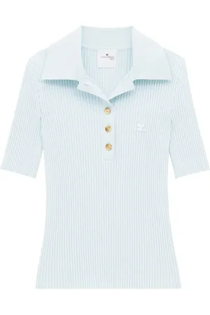 Courrèges Playera tipo polo de canalé con logo