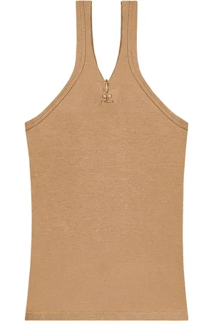 Courrèges Top tejido de canalé con logo bordado