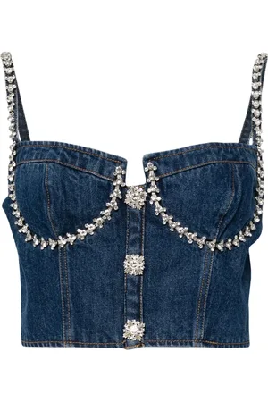 Self-Portrait Top tipo bustier de mezclilla con detalles de cristal