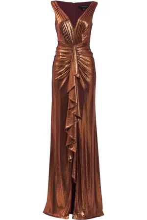 Tadashi Shoji Vestido de fiesta fruncido con efecto metalizado