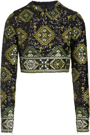 Giambattista Valli Top corto bordado con lentejuelas