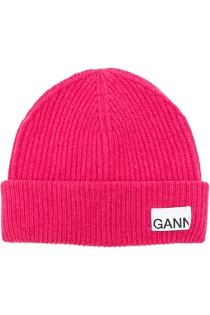 Ganni Gorro tejido con etiqueta del logo