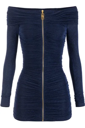 Elisabetta Franchi Vestido con hombros descubiertos y placa del logo