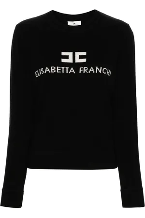 Elisabetta Franchi Suéter con cuello redondo y logo en intarsia