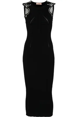 Twin-Set Vestido midi de canalé con detalle de encaje