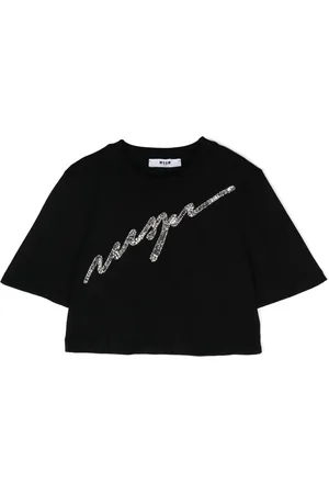 Msgm Playera corta con logo de lentejuelas
