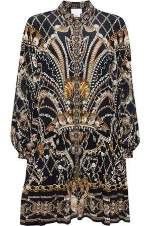 Camilla Vestido camisero de seda con estampado