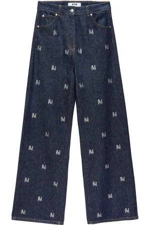 Msgm Jeans anchos con logo de strass