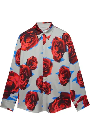 Msgm Camisa con rosas estampadas pixeladas