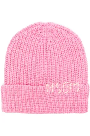 Msgm Gorro tejido de canalé con logo bordado