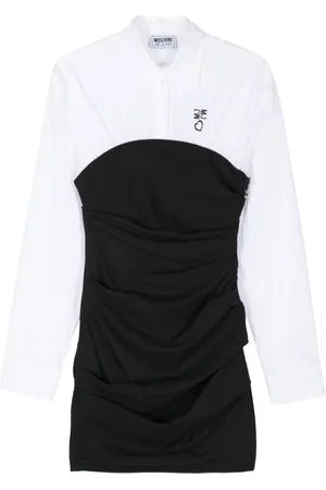 Moschino Vestido camisero fruncido con logo estampado