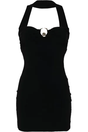 Roberto Cavalli Vestido corto con cuello halter y placa del logo