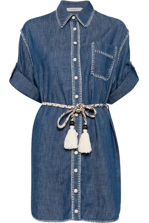 ZIMMERMANN Vestido estilo camisa de mezclilla con detalle sobrehilado