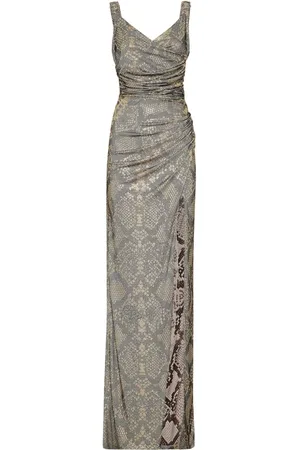 Philipp Plein Vestido largo con detalles de strass y estampado de serpiente