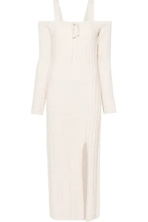 Twin-Set Vestido tejido de canalé con hombro descubierto