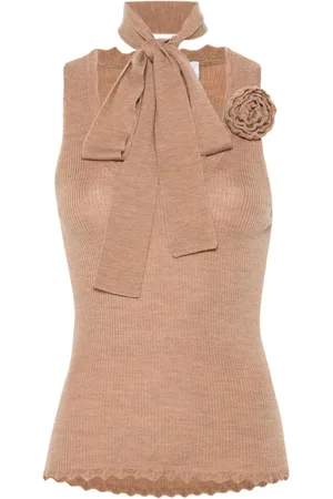 BLUMARINE Top tejido con broche floral