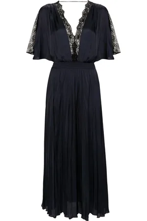 Maje Vestido largo con diseño plisado y ribete de encaje