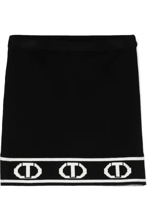 Twin-Set Falda corta tejida con logo T en intarsia