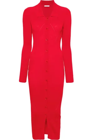 Patrizia Pepe Vestido midi de canalé con cuello