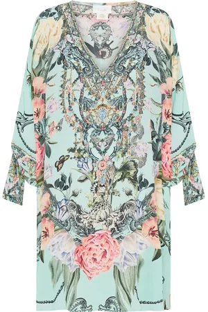 Camilla Vestido de seda con estampado Petal Promise Land